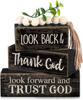 Moucuny 4 Pcs Farmhouse Table Decor Inspirational Wooden Signs Rustic Eucalyptus Leaves Wooden Block Sign Gift Thank and Trust God Farmhouse Table Centerpiece for Living Room Housewarming Gift