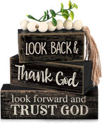 Moucuny 4 Pcs Farmhouse Table Decor Inspirational Wooden Signs Rustic Eucalyptus Leaves Wooden Block Sign Gift Thank and Trust God Farmhouse Table Centerpiece for Living Room Housewarming Gift