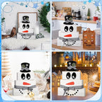 Moucuny 4 Pcs Winter Table Decoration Wooden Snowman Decor Black and White Winter Tiered Tray Decor Rustic Snowman Face Wood Block Sign Gift Christmas Centerpiece Farmhouse for Wonderland Home