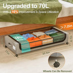 GoMaihe Under Bed Storage with Wheels: 70L Underbed Storage Containers with Lids - Rolling Bins for Shoes Clothes in Dorm Bedroom - Metal Drawers Easy Pull-out Grey 2-Pack