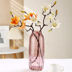 Large Ribbed Tall Pink Glass Vase - 12.0" Decorative Floor Vase for Home Table Centerpieces and Farmhouse