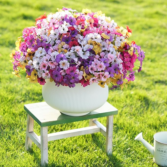 24 Bundles Artificial Flowers for Outdoor Faux Plants for Spring Summer Decoration, UV Resistant Realistic Silk Plastic Fake Flowers Garden Porch Patio Balcony Yard Front Home Decor