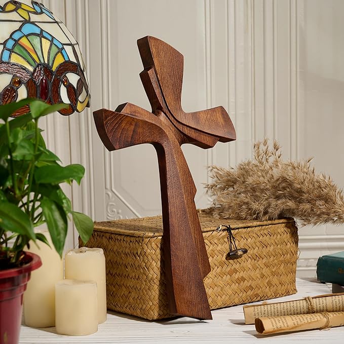 BGCarvedGrace Wooden Wall Cross Decor, Handcrafted Retro Religious Hanging Cross, Christian Home Wall Art Decoration(6 Inch)