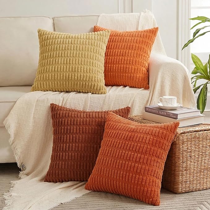 Fancy Homi 4 Packs Decorative Throw Pillow Covers for Living Room Couch Bed, Modern Farmhouse Boho Home Décor Accent Cushion Case, 28" x 28", Burnt Orange Series