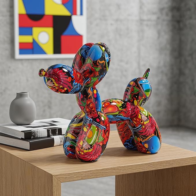 Resin Balloon Dog Sculpture - Collectible Figurines Decor for Home | Office Desktop Resin Decors Balloon Dog Decor (Graffiti Rose)