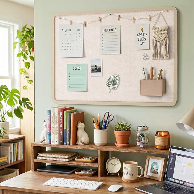 Bulletin Board, 48 x 36 inches Decorative Felt Board Foldable Photo Board Pin Boards, Cork Board Alternative for Walls, Office, Home, Classroom with Pushpins ＆ Small Storage Bag, Beige