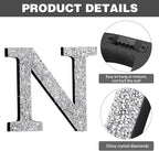 Qunclay 12'' Silver Crystal Diamond Bling Letters Crushed Diamond Decoration Wooden Glitter Letter with Screw and Hooks Rhinestone Gift for Wedding Y2k Mcbling Bedroom Wall Decor (Letter N)