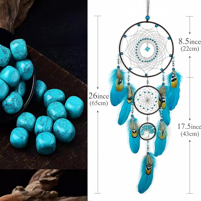 Large Dream Catchers for Bedroom,Dream Catchers for Adults, Dream Catcher Wall Hangings,Boho Dream Catcher Wall Decor Turquoise Handmade Hanging Ornament Home Decoration Party Blessing Festival Gift