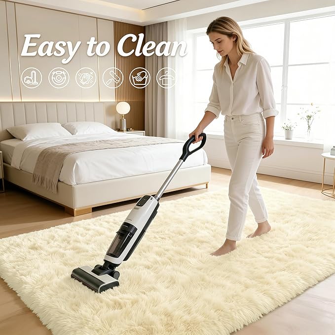 OLANLY 5x7 Machine Washable Large Area Rugs for Living Room, Bedroom, Soft Fluffy Shaggy Bedside Rug, Indoor Floor Carpet for Kids Girls and Boys, Dorms, Nursery, Home Decor Aesthetic, Cream