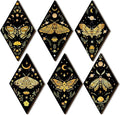 Sintuff 6 Pieces Gothic Wall Decor Boho Sun Moon Phases Wall Art Gothic Minimalist Stars Sun Hanging Wooden Home Decor Farmhouse Pediments for Gallery Living Bedroom Room(Moth)