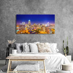 Charlotte City Skyline Wall Art Blue Night Cityscape Wall Decor North Carolina City Panoramic Landscape Canvas Prints Pictures Modern Skyscraper Artwork for Living Room Office Home Decoration 24x48"
