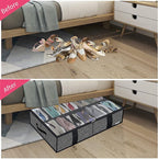 Onlyeasy 2 Pack Under Bed Shoe Storage Organizers with Handles & Clear window (Fit 14 +14 Pairs), Sturdy Underbed Box Organizer Shoe Storage Bags for Kids & Adults, Linen-like Black, MXAUBS14S14