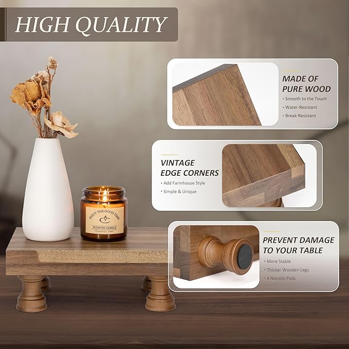 EOSAHR Farmhouse Wooden Riser for Display : Decorative Pedestal Stand for Kitchen Decor and Perfume Tray for Bathroom Counter Organizer - The Home Decor for Apartment Essentials (Acacia Wood)