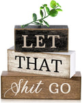 Moucuny 4 Pcs Bathroom Shelf Decor Sign Farmhouse Bathroom Decor and Accessories Rustic Eucalyptus Leaves Wood Block Sign Gift Let That Shit Go Funny Farmhouse Table Centerpiece for Home Office Toilet