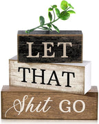 Moucuny 4 Pcs Bathroom Shelf Decor Sign Farmhouse Bathroom Decor and Accessories Rustic Eucalyptus Leaves Wood Block Sign Gift Let That Shit Go Funny Farmhouse Table Centerpiece for Home Office Toilet