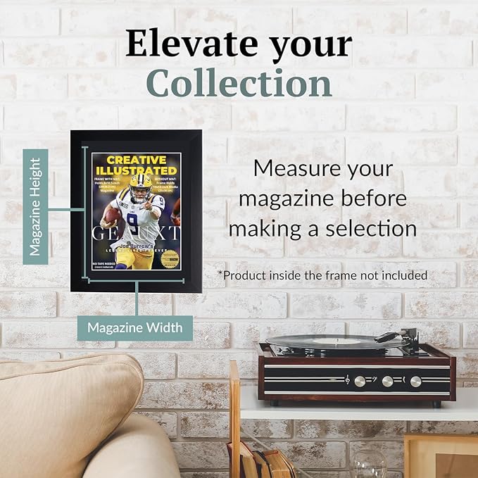 Creative Picture Frames 8 x 10.5 Magazine Frame with Full-Strength Glass, Holds Up To A 1/4" Thick Media with Installed Hangers for Easy Mounting, 10x12 Manhattan Black Frame with Black Mat