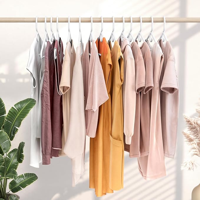 NEATERIZE Thick Heavy Duty Hangers - White Plastic Clothes Hangers 12 Pack - Great for Coat Hanger, Jackets Jeans & Suit Hanger for Closet - New Apartment Essentials Percheros Ganchos para Colgar Ropa