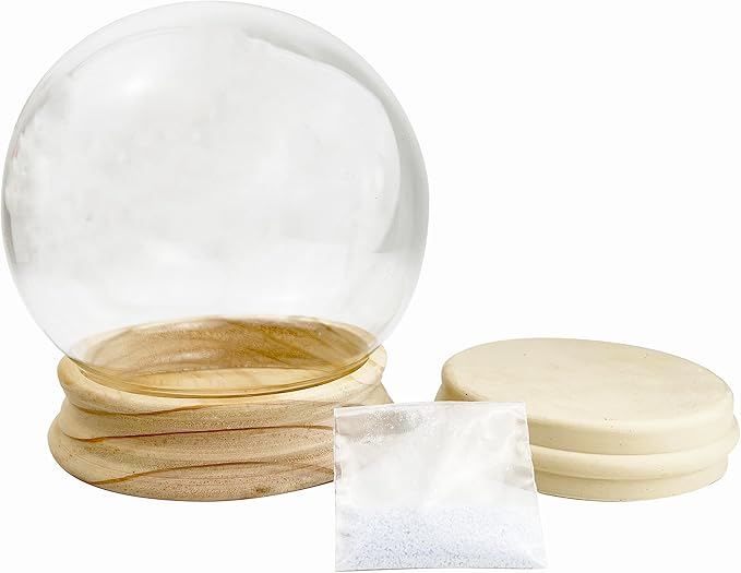 National Artcraft 6" Diameter Glass Snow Globe | Water Globe | Unfinished Birch Wood Base | Rubber Seal | Snow Flakes - Neck Opening is 3-7/8" - (1/Pack)