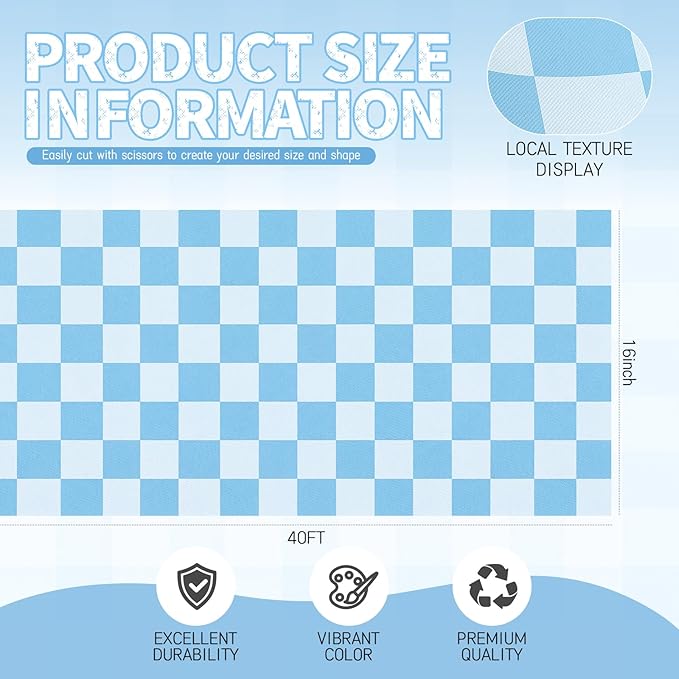 Hahafelt 16 in x 40 Ft Fabric Bulletin Board Roll Blue Plaid Bulletin Board Classroom Non Woven Background Decorations Waterproof Wrinkle Resistant Fabric Roll for Back to School Wall Decor