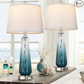 Table Lamps Set of 2 with Touch Control, Modern Glass Bedside Lamps with USB A+C Ports, 3-Way Dimmable Nightstand Lamp with White Fabric Shade, 27.5" Large Lamps for Living Room Bedrooms Decorations