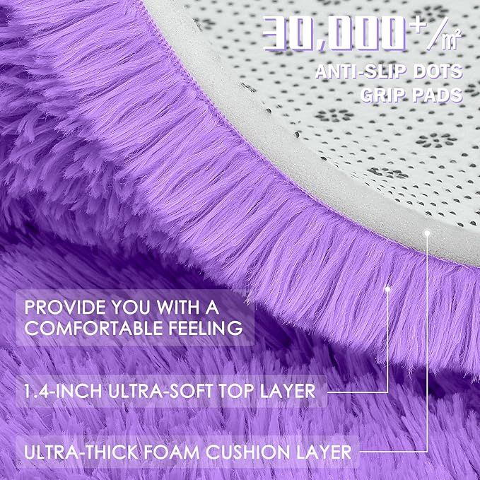 OLANLY 3x5 Machine Washable Small Bedside Rug, Soft Fluffy Shaggy Rugs for Living Room, Bedroom, Indoor Floor Carpet for Kids Girls and Boys, Preppy Dorms, Nursery, Home Decor Aesthetic, Purple