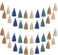 WILLBOND 4 Pieces Valentine's Day Tassel Garland for Classroom Wall Decor Boho Pastel Garland Cotton Tassel Banners for Party School(3.1 Inch,Brown, Beige, Dark Green, Gray-Blue)