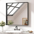 Keonjinn 30 x 30 Inch Black Bathroom Mirror for Over Sink Square Wall Mirror Matte Black Metal Framed Mirrors, Modern Farmhouse Rectangle Mirrors with Aluminum Alloy Frame(Horizontal/Vertical)