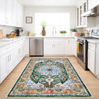 U'Artlines Boho Vintage Area Rug 3x5 Machine Washable Low Pile Soft Floor Carpet Non Slip Non Shedding Accent Rug for Living Room Bedroom Entryway Dining Room Office Green