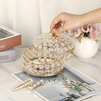 Hipiwe Crystal Jewelry Box Jewelry Trinket Organizer Box Gold Treasure Box Luxury Home Decor Ring Earrings Storage Holder Keepsake Box for Women,X-Large