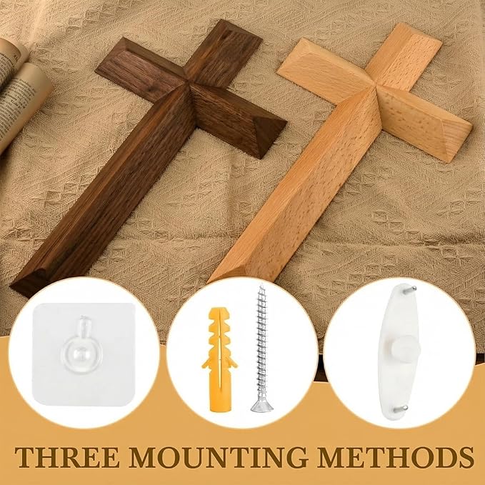 Yookin 13inches Wood Wall Cross Wooden Wall Decor Hanging Cross Decorations for Church Home Office Christian Baptism Religious Gift(Black Walnut)