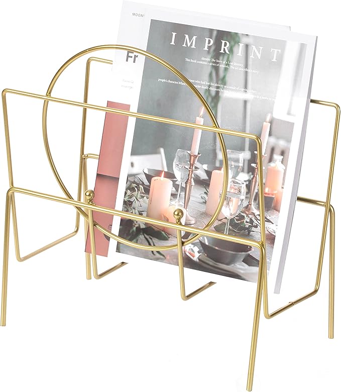Gold Metal Modern Decorative Freestanding Floor Magazine Book Rack Storage Holder