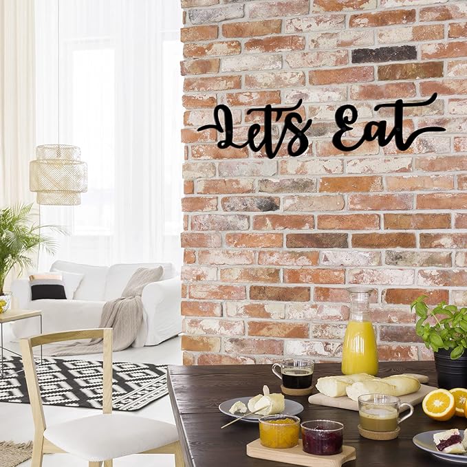 Hotop 2 Pieces Let's Eat Metal Sign, Rustic Black Cutout Eat Kitchen Decor, Kitchen Hanging Wall Plaque Farmhouse Wall Sign for Home Kitchen Dining Living Room Decoration