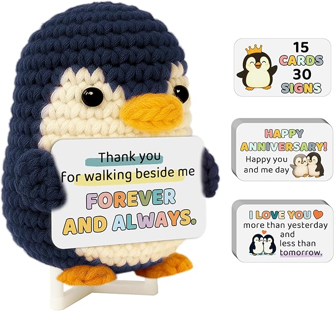 Crimmy Valentines Day Gifts for Him Her, Crochet Tiny Penguin Anniversary Birthday Gift for Boyfriend Girlfriend Wife Husband, I Love You Romantic Gifts for Women Men Couple