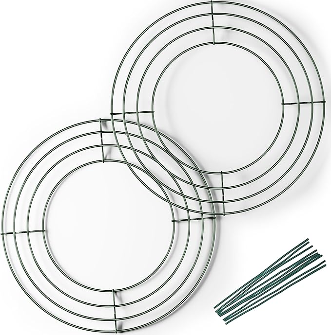 2-Pack 8 Inch Wire Wreath Frame – Round Metal Wreath Form with Ring Design for DIY Crafts, Floral Projects, and Home Decor – Dark Green Wire Frame for Christmas Holiday & Weddings
