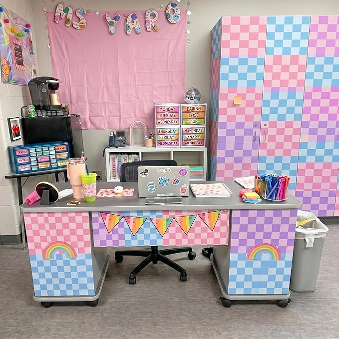 Hahafelt 16 in x 40 Ft Fabric Bulletin Board Roll Pink Plaid Bulletin Board Classroom Non Woven Background Decorations Waterproof Wrinkle Resistant Fabric Roll for Back to School Wall Decor