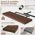 40 Inch Long Floating Shelves for Wall Set of 2, 12"D Wood Grain Bathroom Shelves with Invisible Brackets, Easy Install Engineered Wood Storage Shelves for Kitchen, Living Room, Bedroom, Walnut Finish