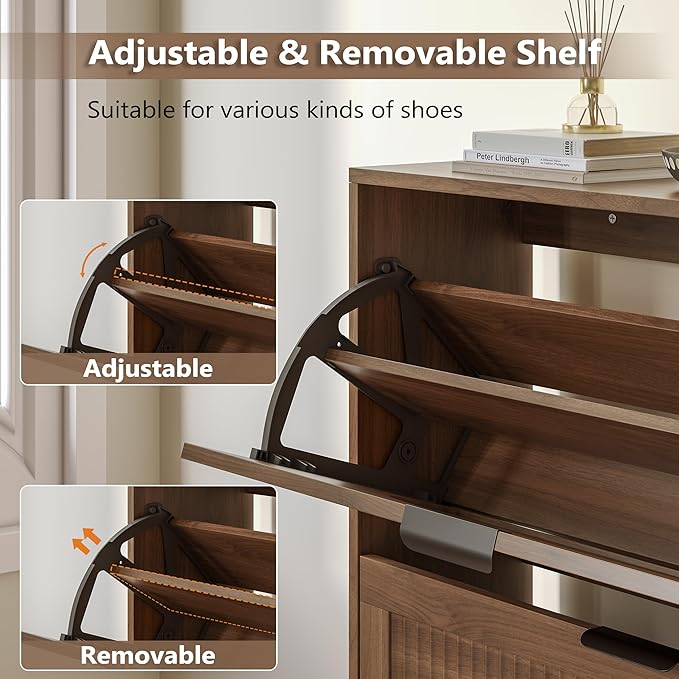 Shoe Cabinet for Entryway with 6 Flip Drawers, Slim Wooden Shoe Storage Organizer with Modern Fluted Pannel，Freestanding Narrow Hidden Shoe Rack for Hallway, Foyer, Living Room