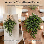 Artificial Olive Teardrop Swag Wreath for Front Door - 22 Inch Faux Greenery Wall Decor with Burlap Bow - Farmhouse Olive Branch Swag for Indoor Kitchen Entryway Wedding Arch