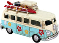 Vintage Mini Camper Van Decor, Tropical Flower Decals, Coastal Beach Style Ornament for Shelf Table Home Decoration, Light Blue