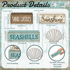 Yuntau 4 Pcs Summer Decorations for Home Beach Shells Wooden Tabletop Decor Summer Tiered Tray Decor Rustic Sand Castles Sunshine Seashells Block Sign Centerpiece Farmhouse Table for Shelf Office
