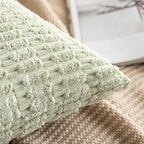 MIULEE Pack of 2 Spring Corduroy Decorative Throw Pillow Covers 18x18 Inch Soft Boho Striped Pillow Covers Modern Farmhouse Home Decor for Summer Sofa Living Room Couch Bed Light Green