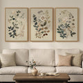 Framed Neutral Botanical Wall Art for Living Room, 3 Piece Floral Canvas Artwork for Modern Farmhouse Walls, Rustic Green Flower Painting Prints for Bedroom Office Kitchen Wall Decor, 20x30 Inch