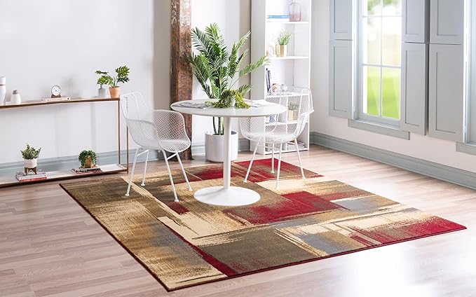 Unique Loom Barista Collection Area Rug - Timor (8' Square, Multi/ Red)