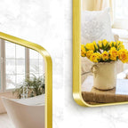 BONEWEI Gold Bathroom Mirror,60x40 inch Wall Mirror for Bathroom Wall Mounted,Round Rectangle Mirror for Bathroom Over Sink,Modern Frame for Home Decor Living Room,Bedroom Entryway,Horizontal/Vertical