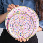 KAMMAK Decorative Plates Set for Display, Pink Ceramic Plate Decor with Stand, Handmade Vintage Porcelain Ornament for Table, Living Room, Kitchen, Office, Perfect Chinese Style Dish Gift (8in+10in)