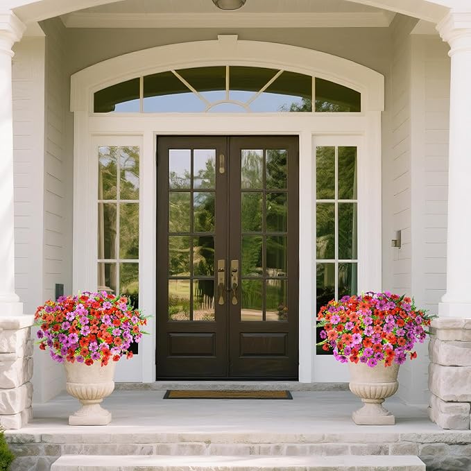 Homsunny Artificial Fake Flowers Plants for Outdoors, 12 Bundles Multicolor Fake Silk Daisy Flowers with Ferns Spring Summer Decor, UV Resisitant Faux Mums for Outside Planter Pot Front Porch Yard