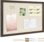 DOLLAR BOSS Bulletin Board with Linen 24'' x 18'' Wood Framed Cork Boards for Walls, Photo Display Pin Board, Decorative Corkboard for Office Home School Dorm Decor with 10 Pushpins, Dark Walnut