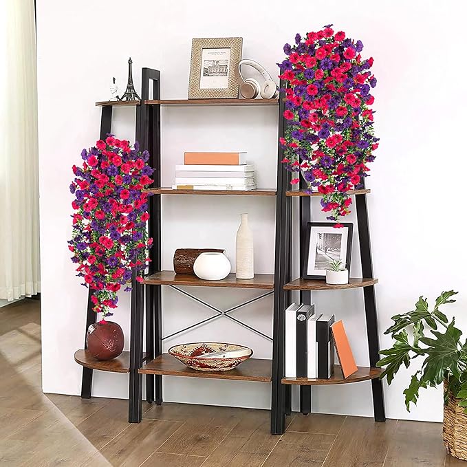 Artificial Hanging Flowers for Outdoor, 2pcs Fake Plants Long Vine Morning Glory Eucalyptus, Spring Summer UV Resistant Realistic Faux Greenery Indoor Outside Patio Porch Garden Decor, Hot Pink Purple