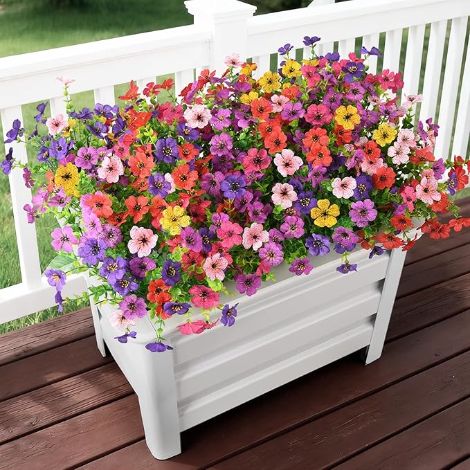INQCMY Artificial Flowers for Outdoors Faux Plants Fake Flowers Spring Summer Decoration,12 Bundles Faux Silk Colorful Daisy Realistic UV Resistant for Outside Home Planter Window Porch Patio Yard