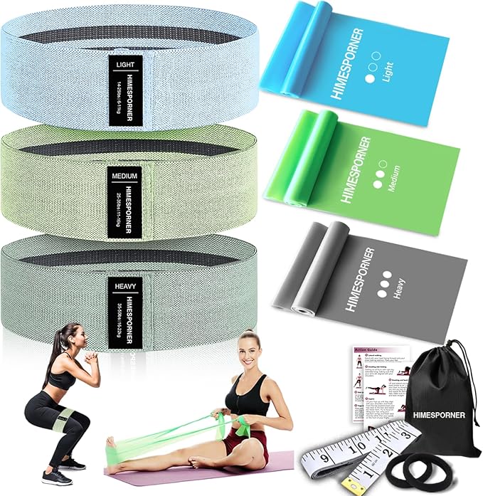 Wide Fabric Resistance Bands for Working Out, 3 Level Non-Slip Exercise Booty Bands for Women & Men Leg and Glutes with Hair Ties and Tape Measure - for Home Gym Workout, Yoga, Pilates